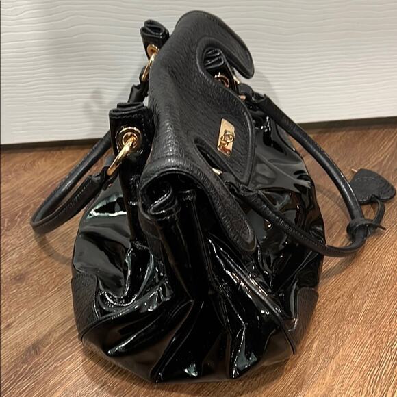 Moschino Black Satchel with Glossy Finish and Gold Hardware - Picture 10 of 14